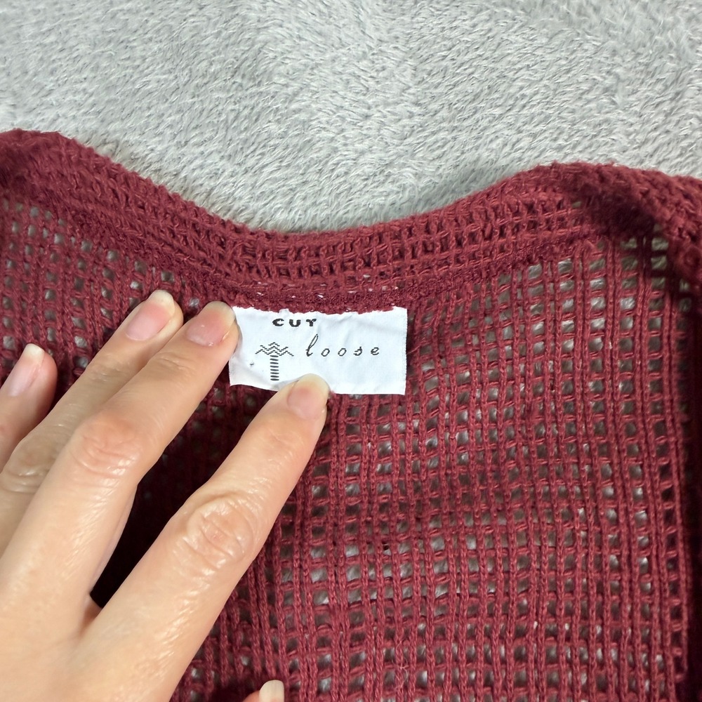 Cut Loose Fishnet Vest Women One Size Burgundy Open Knit Button Front Casual - Picture 4 of 8
